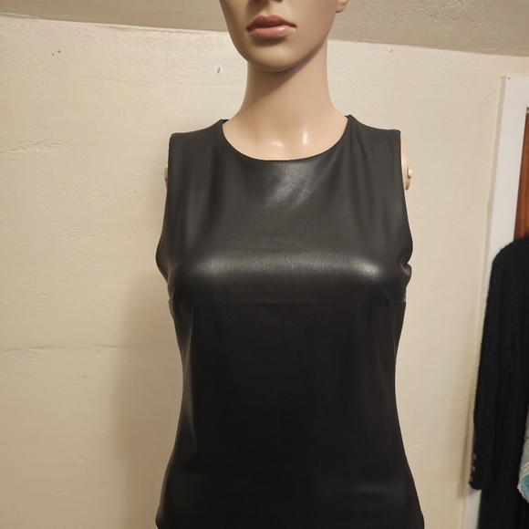 Express Bodycon Faux Leather High  Neck Bodysuit Black - Picture 2 of 12